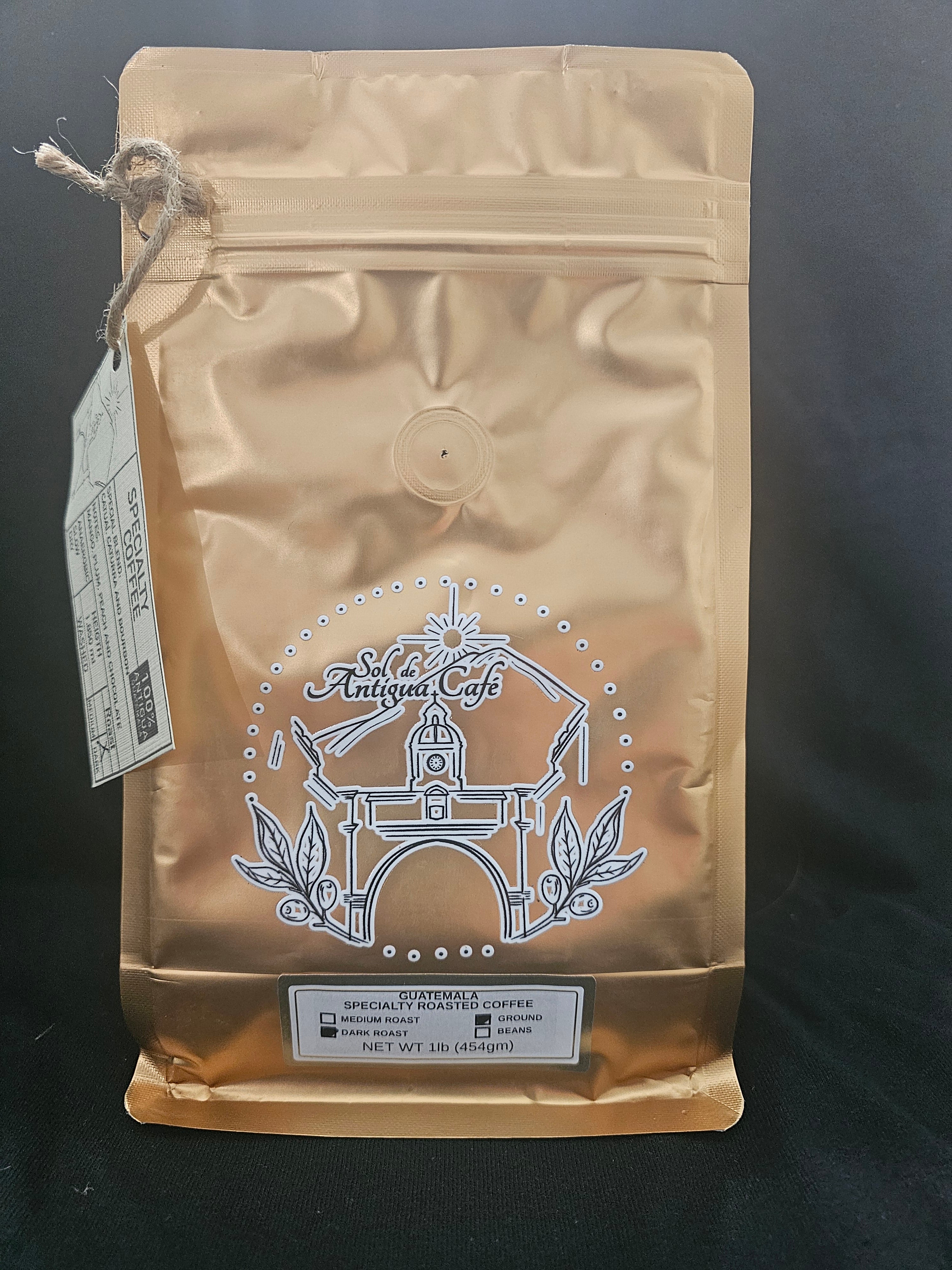 Sol de Antigua – Dark Roast Ground Coffee (1 lb Resealable Bag)