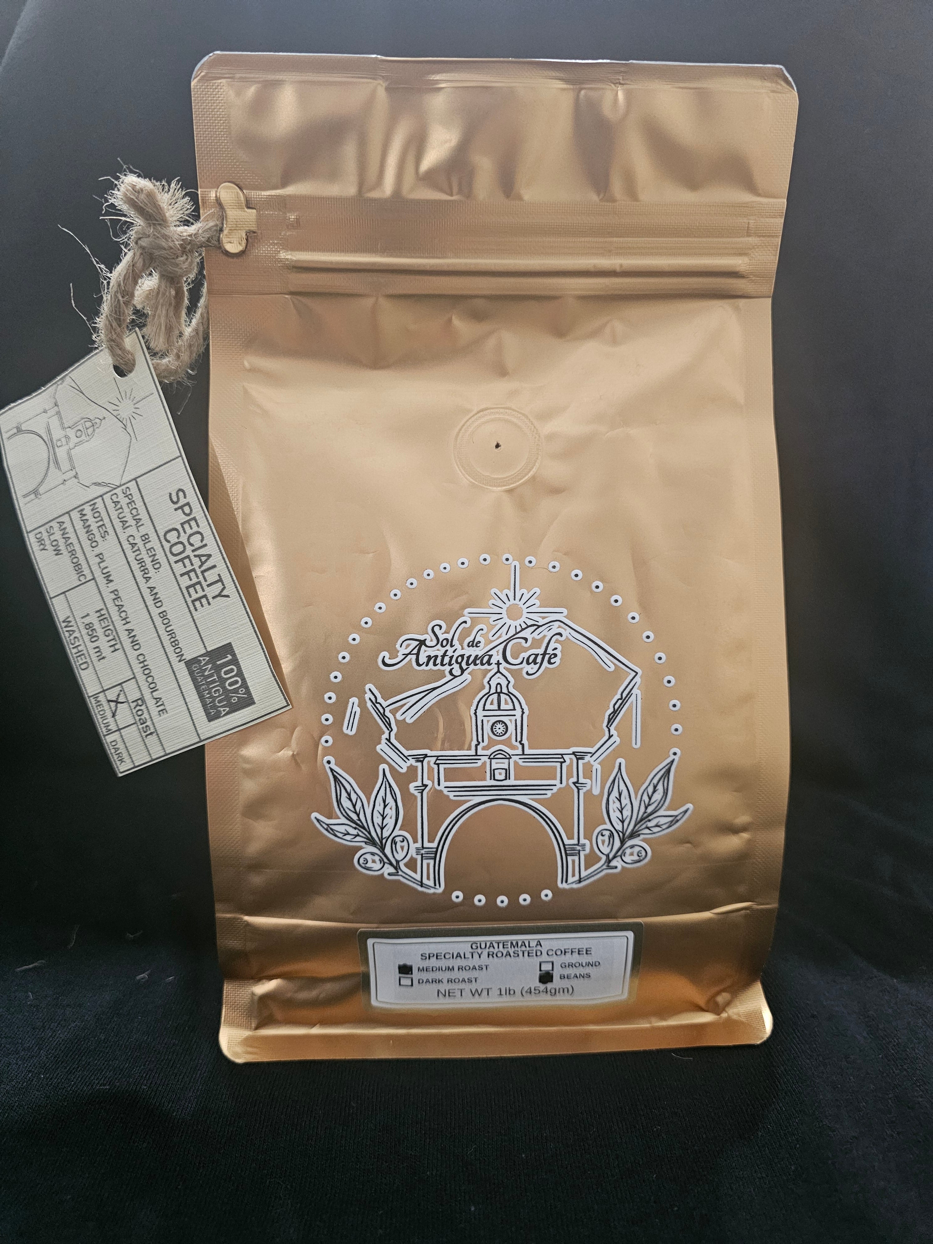 Sol de Antigua – Medium Roast Whole Bean Coffee (1 lb Resealable Bag)